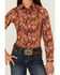 Image #3 - Cruel Girl Girls' Paisley Print Long Sleeve Button-Down Western Shirt , Coral, hi-res