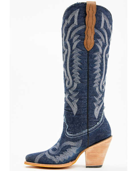 Image #3 - Corral Women's Denim Embroidered Tall Western Boots - Pointed Toe , Medium Blue, hi-res