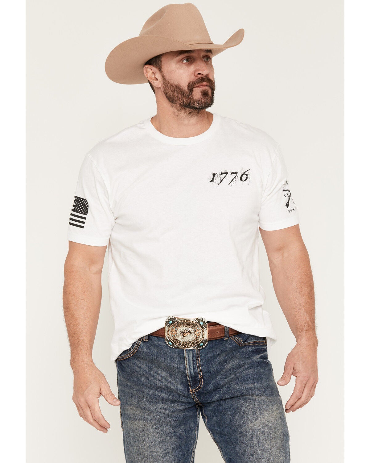 Image #2 - Grunt Style Men's 1776 Flag Short Sleeve Graphic T-Shirt, White, hi-res