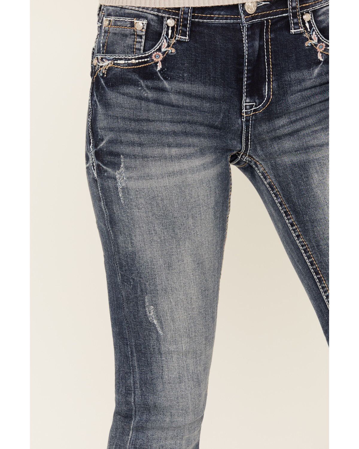 Image #4 - Grace In LA Women's Medium Wash Floral Paisley Embroidered Mid Rise Bootcut Stretch Denim Jeans, Medium Wash, hi-res