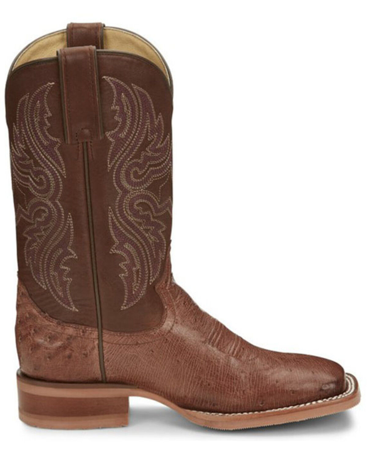 Image #2 - Justin Boots Women's Smooth Ostrich Western Boots - Broad Square Toe, Brown, hi-res