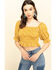 Image #1 - Loveriche Women's Floral Print Smocked Crop Top, Mustard, hi-res