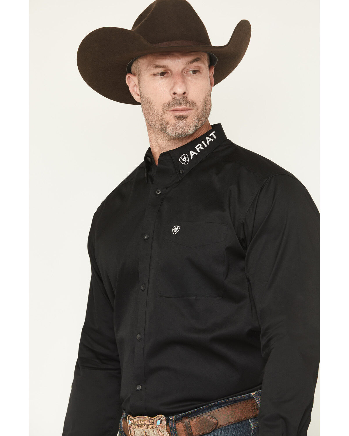 Image #2 - Ariat Men's Long Sleeve Logo Long Sleeve Western Shirt, Black, hi-res