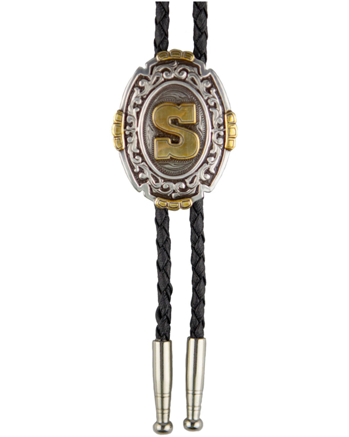 Image #1 - Cody James Men's Antique Silver & Gold Initial S Bolo Tie, Silver, hi-res