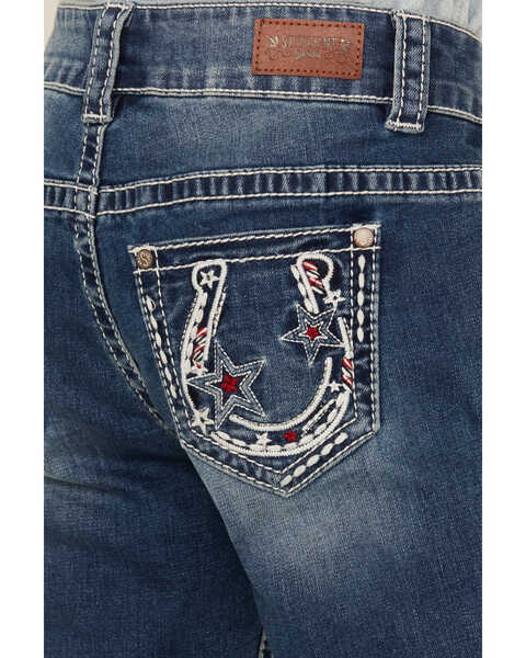 Image #4 - Shyanne Girls' Americana Horseshoe Pocket Stretch Bootcut Jeans , Blue, hi-res
