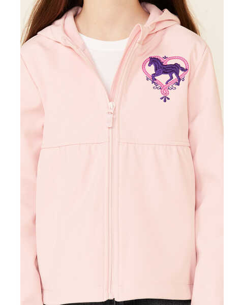 Shyanne Girls' Peplum Horse Heart Embroidered Hooded Zip-Front Jacket, Pink, hi-res
