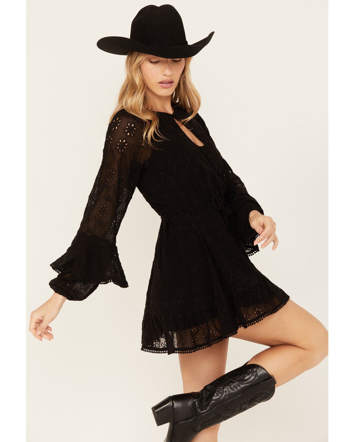 Shyanne Women's Lace Ruffled Mini Dress, Black