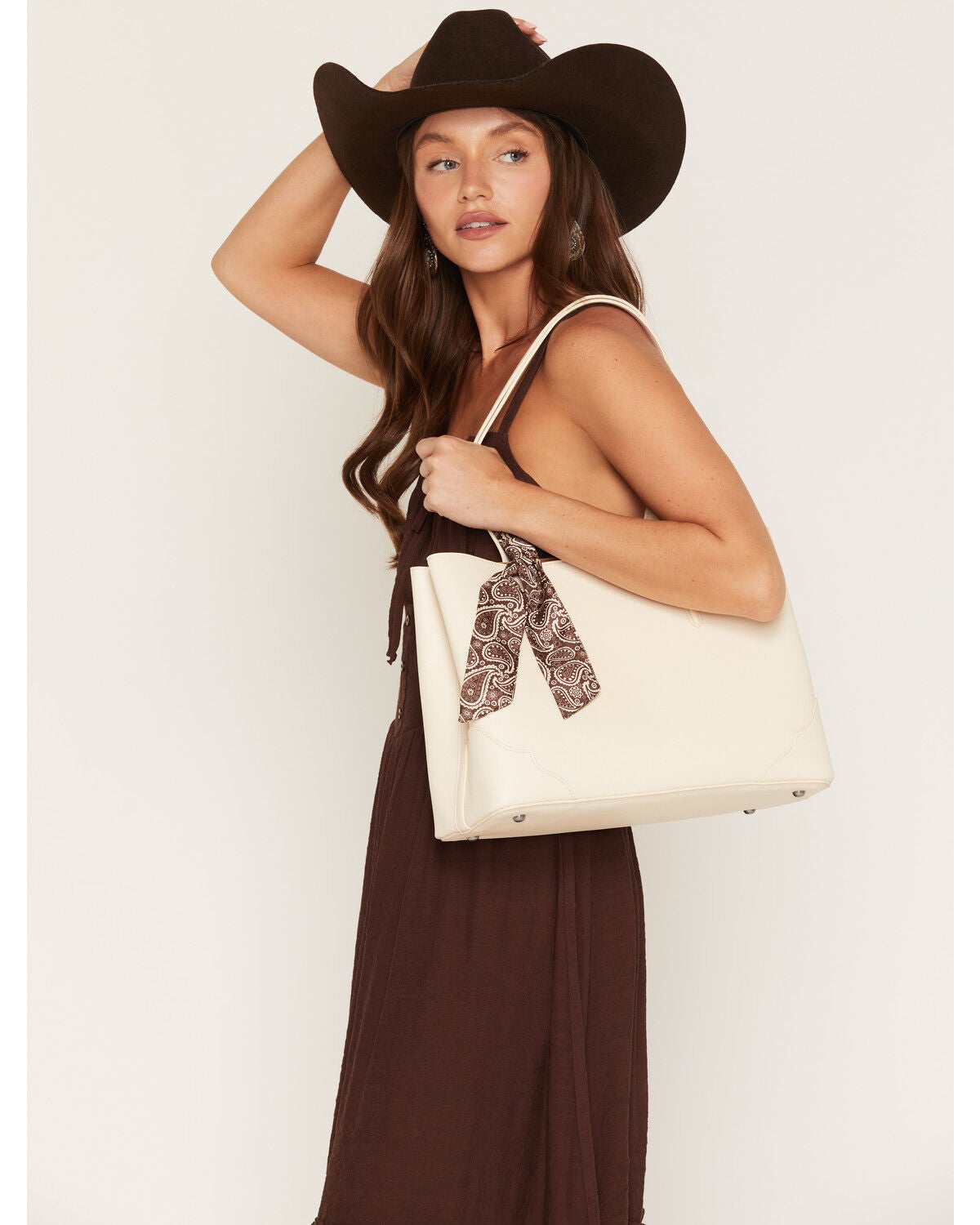 Justin Women's Paisley Print Scarf Tote Bag, Cream, hi-res