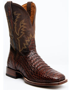 El Dorado Men's Handmade Caiman Back Brass Stockman Boots - Broad Square Toe, Bronze, hi-res