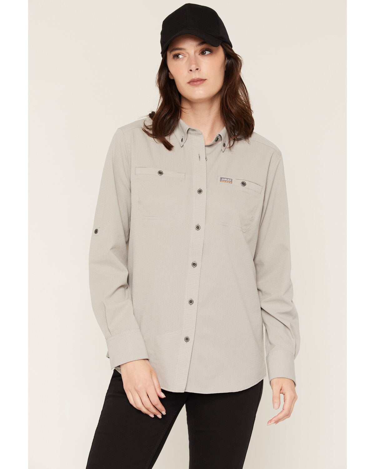 Image #1 - Ariat Women's Rebar Made Tough 360 Airflow DuraStretch Long Sleeve Button-Down Work Shirt, Light Grey, hi-res