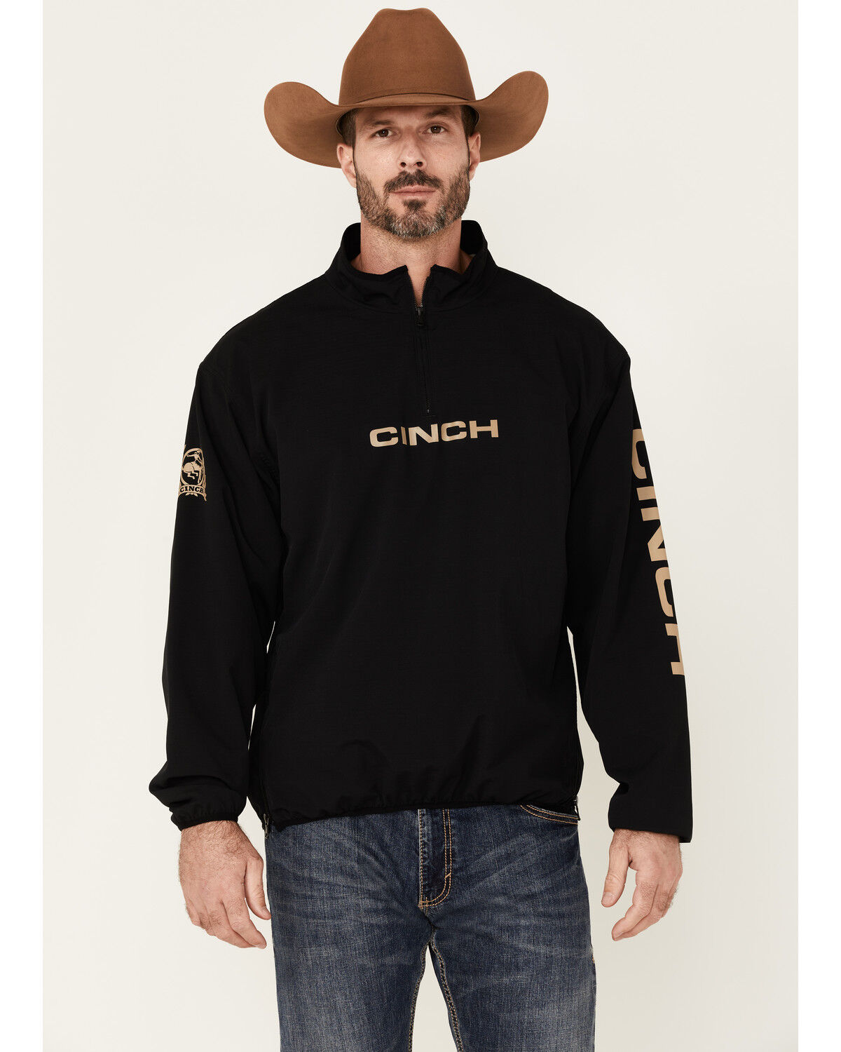 Cinch Men's Black Logo Sleeve 1/4 Zip Front Windbreaker