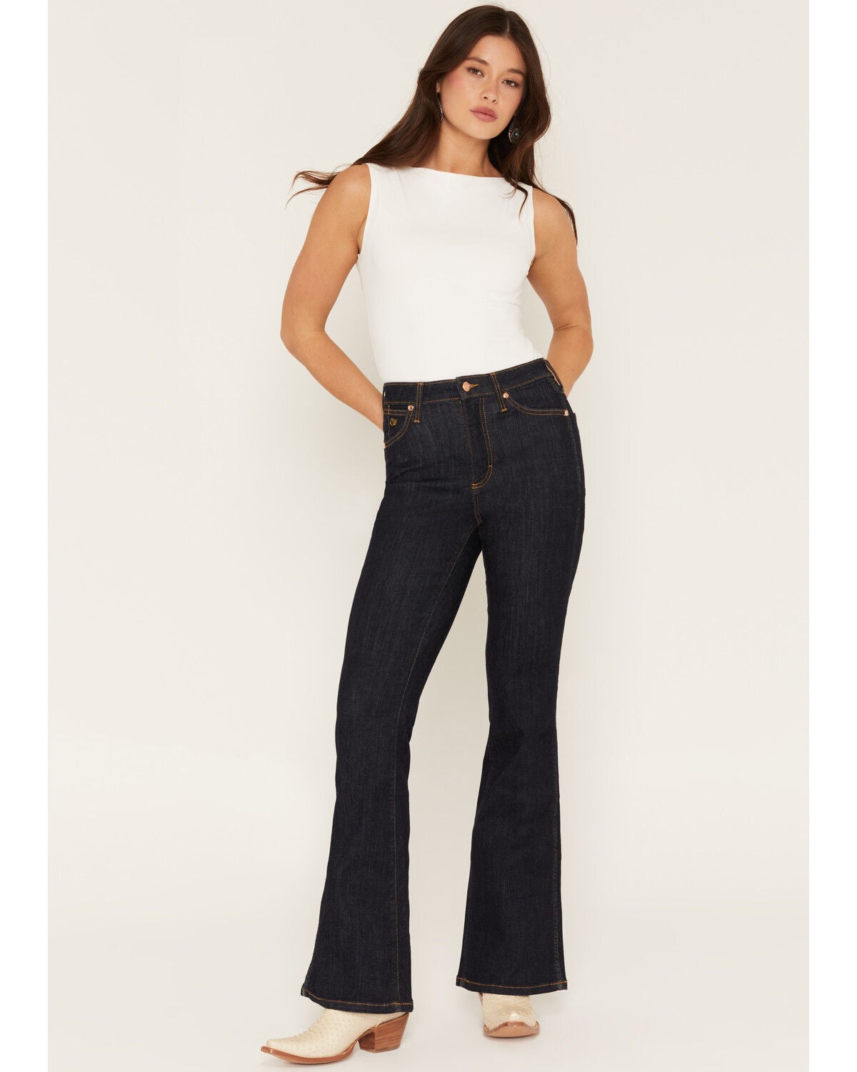 Image #1 - Wrangler X Lainey Wilson Women's Dark Wash High Rise Flare Stretch Denim Jeans, Dark Wash, hi-res