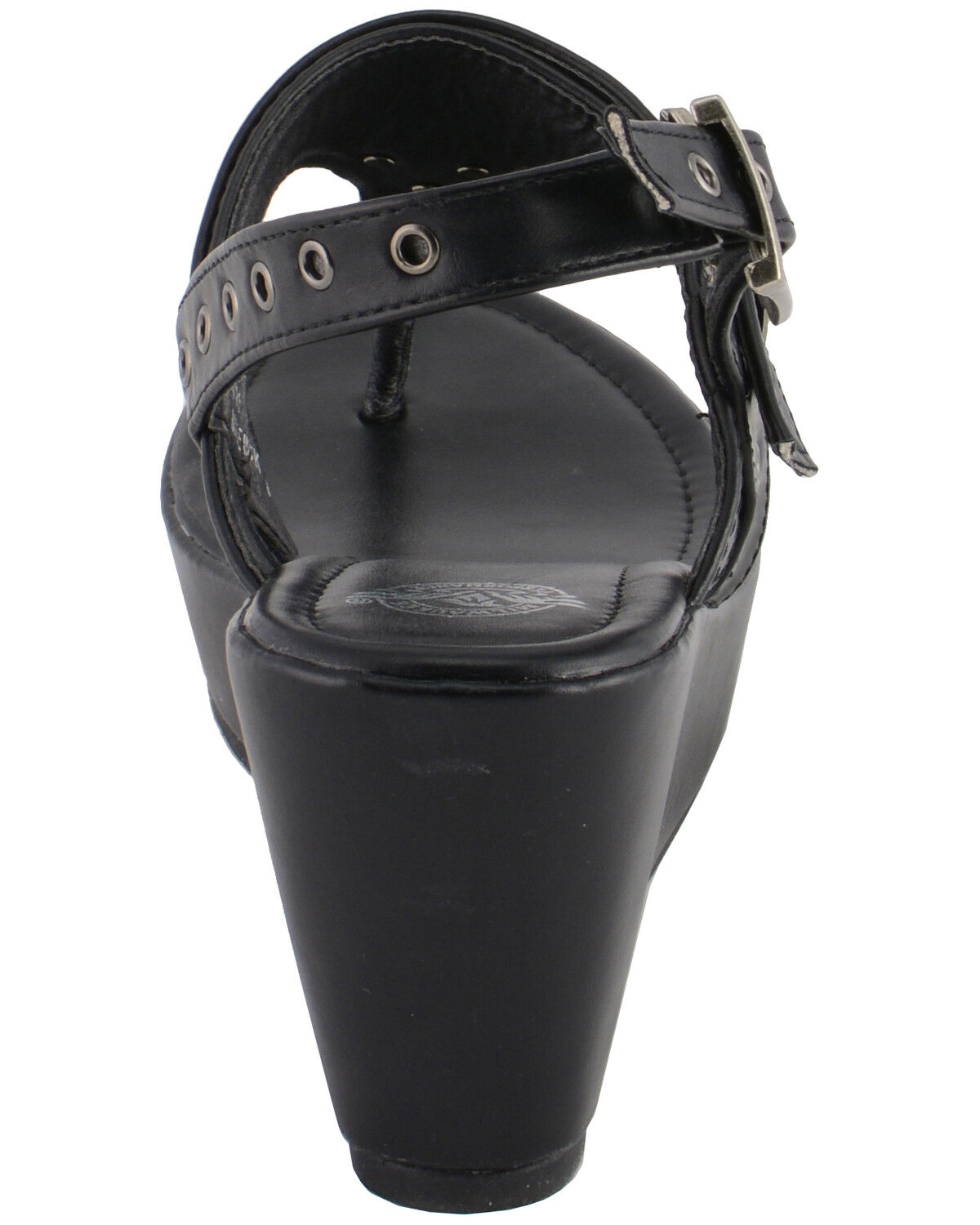 Image #7 - Milwaukee Leather Women's Buckle Strap Wedge Sandals, Black, hi-res