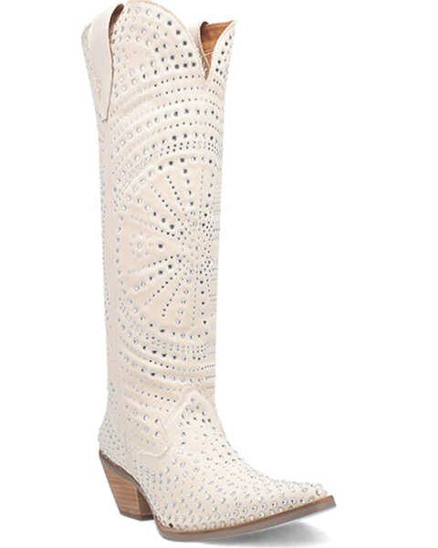 Dingo Women's Honkytonk Studded Tall Western Boots - Pointed Toe, White, hi-res