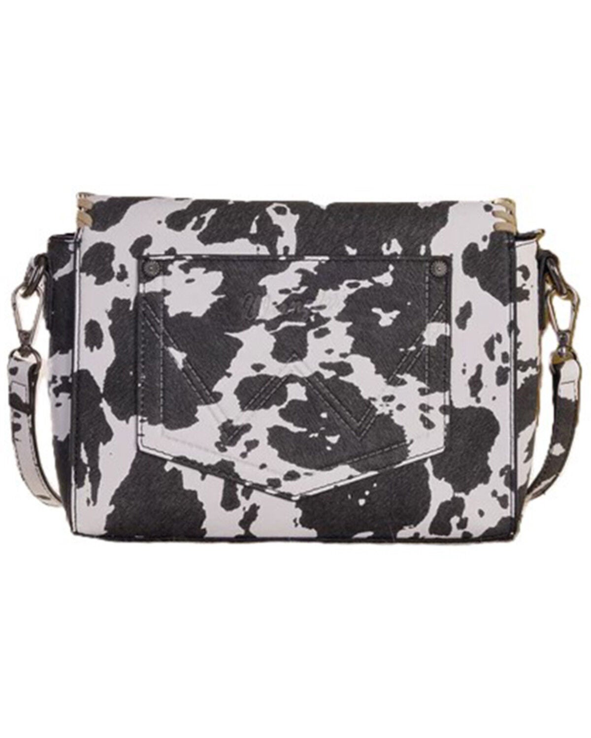 Image #2 - Wrangler Women's Cow Print Fringe Crossbody Bag, Coffee, hi-res