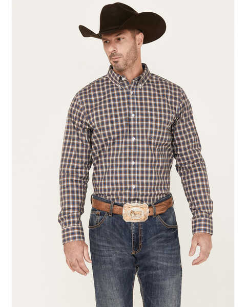 Image #1 - Cody James Men's Wes Plaid Print Long Sleeve Button Down Stretch Western Shirt - Big & Tall, Cream, hi-res