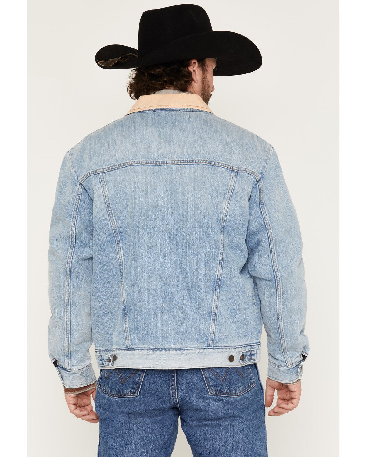 Image #4 - Wrangler Men's Light Wash Sherpa Lined Button-Down Denim Jacket, Light Wash, hi-res