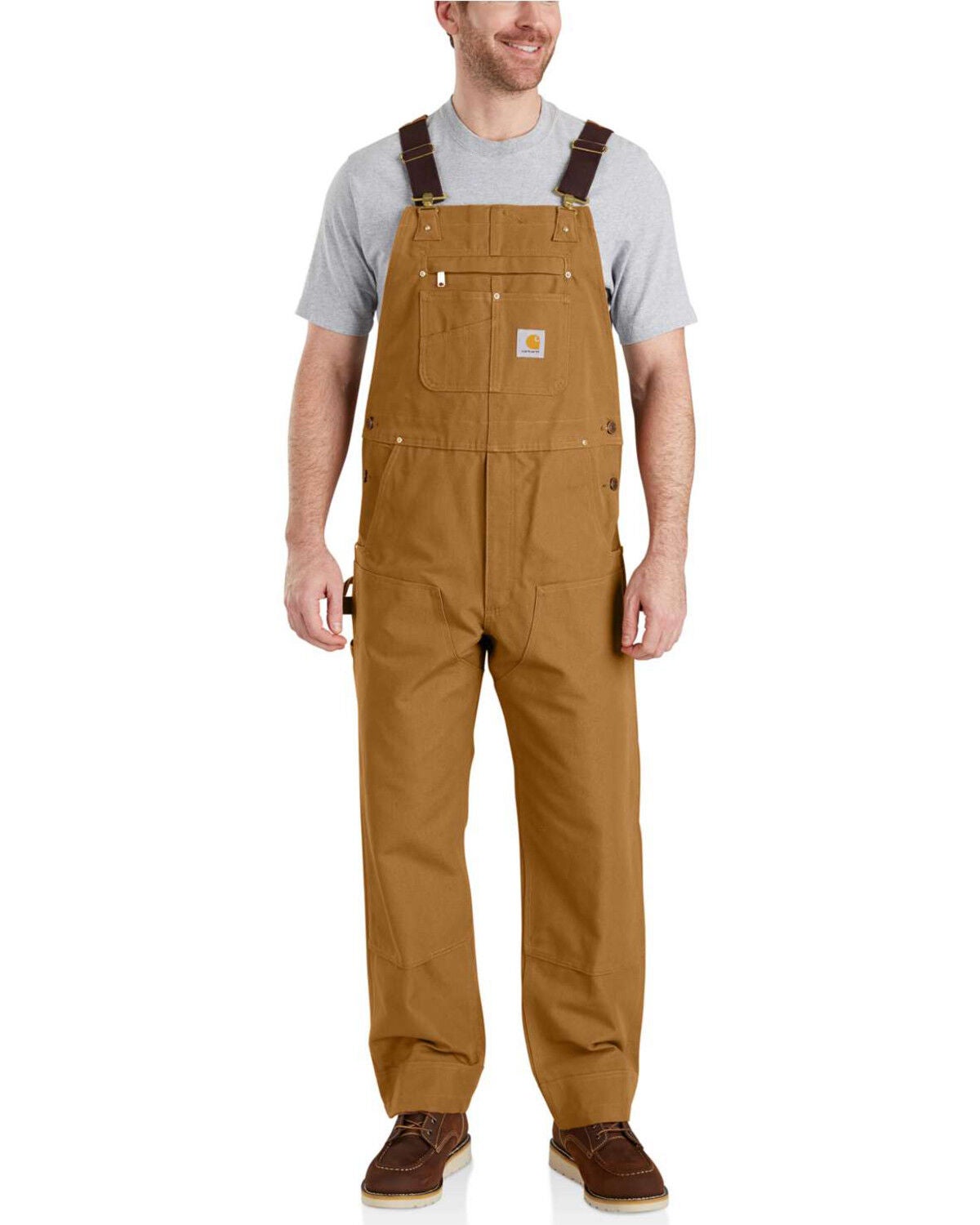 Carhartt Men's Duck Bib Work Overalls, Brown, hi-res