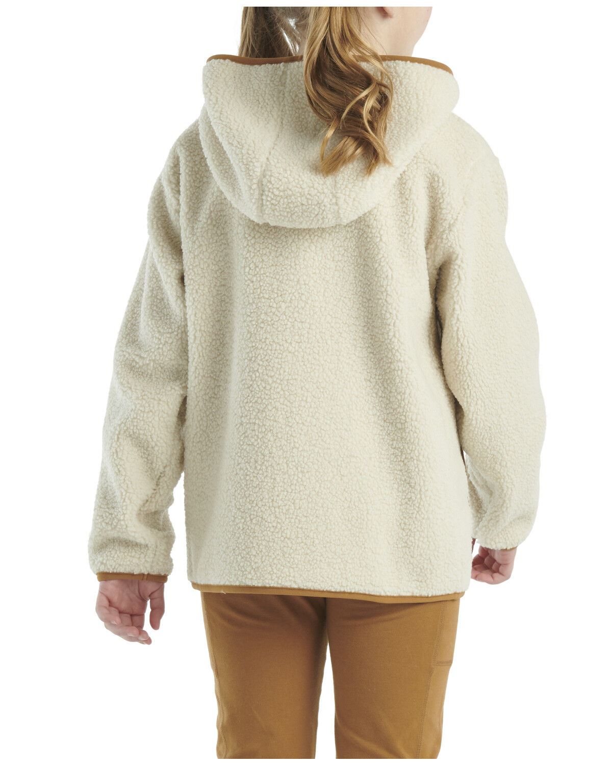 Image #3 - Carhartt Little Girls' Sherpa 1/4 Zip-Up Hoodie, Cream, hi-res