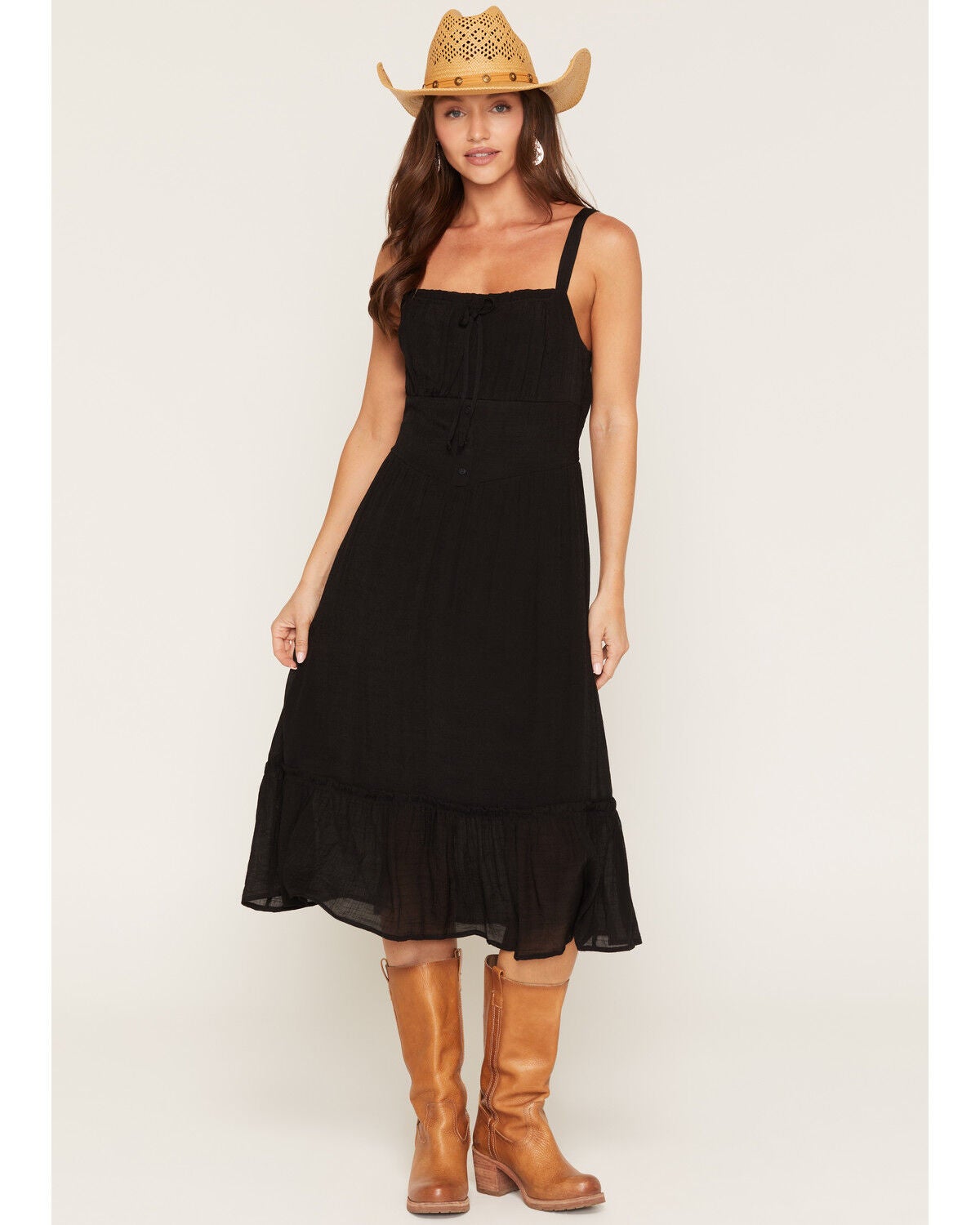 Image #1 - June & Hudson Women's Corset Button-Down Sleeveless Midi Dress, Black, hi-res