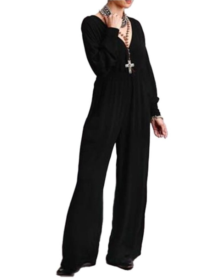  Stetson Women's Crepe Long Sleeve Jumpsuit, Black, hi-res