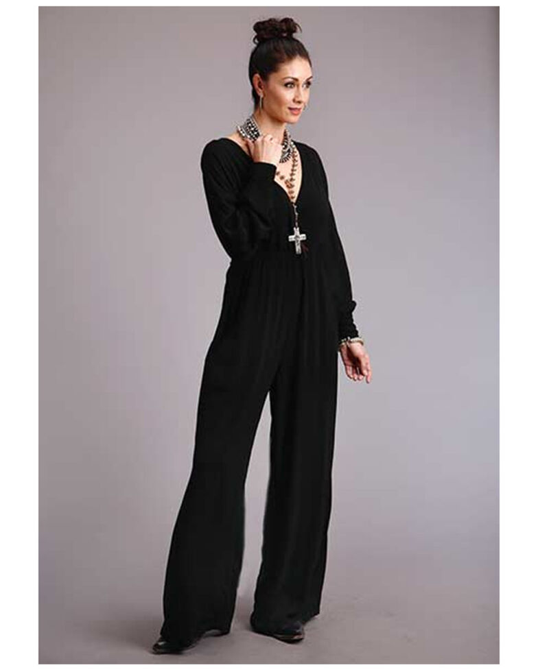  Stetson Women's Crepe Long Sleeve Jumpsuit, Black, hi-res