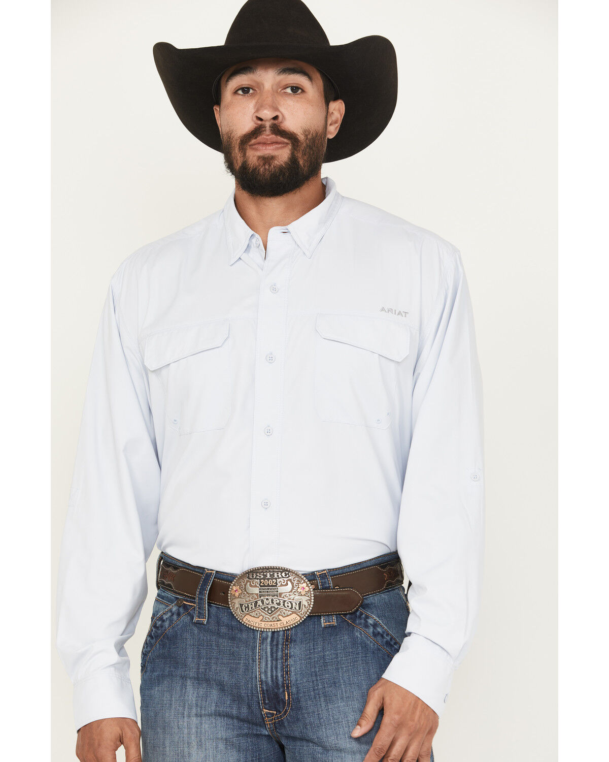 Image #1 - Ariat Men's VenTek Outbound Solid Long Sleeve Button-Down Western Shirt - Tall, Light Blue, hi-res