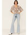 Angie Women's Floral Lace-Up Front Peplum Top, Taupe, hi-res