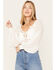 Image #2 - Flying Tomato Women's Crochet Front Long Sleeve Top, White, hi-res