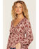 Image #2 - Wild Moss Women's Floral Print Ruffle Long Sleeve Top, Burgundy, hi-res