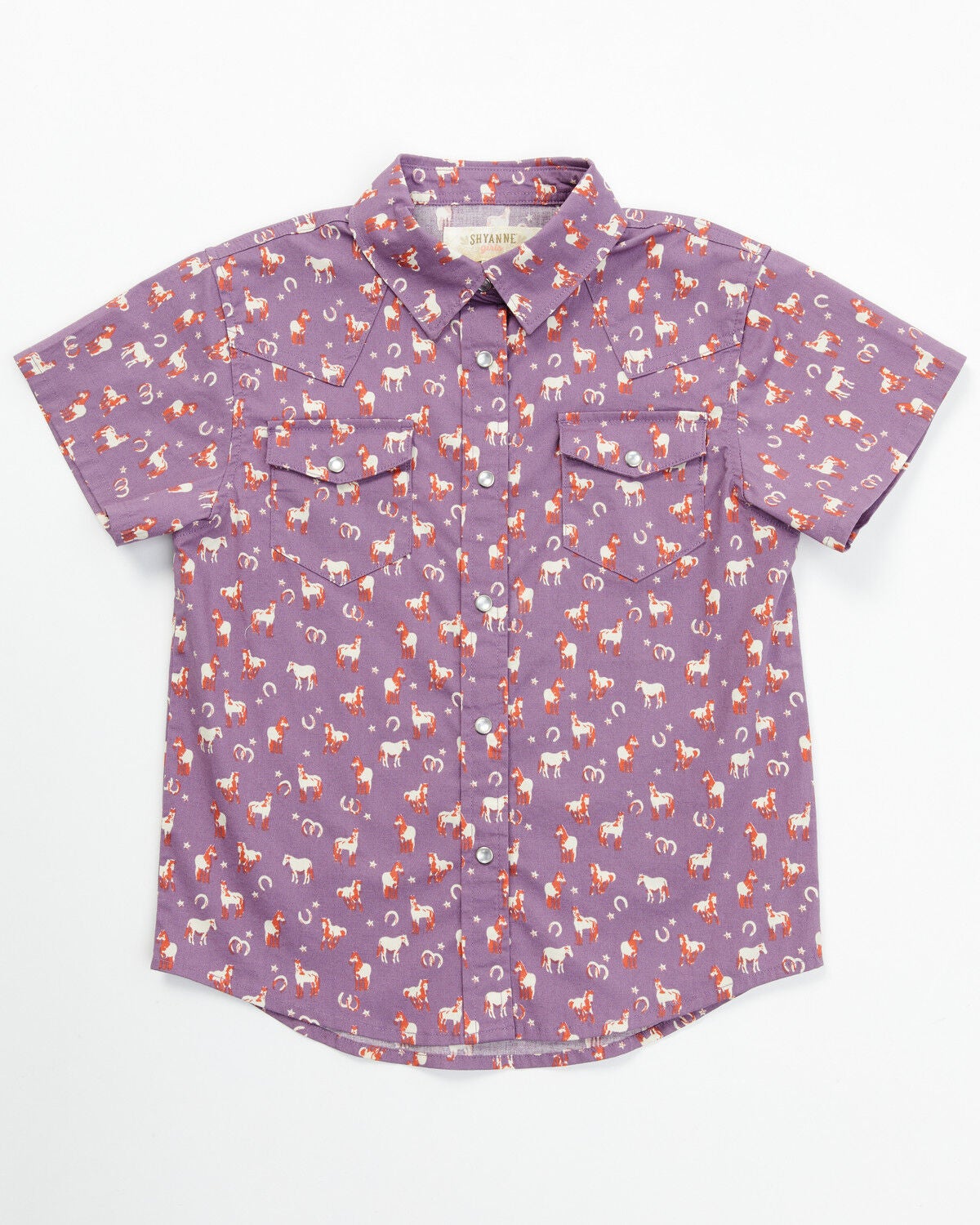 Shyanne Toddler Girls' Printed Short Sleeve Snap Western Stretch Shirt, Purple, hi-res