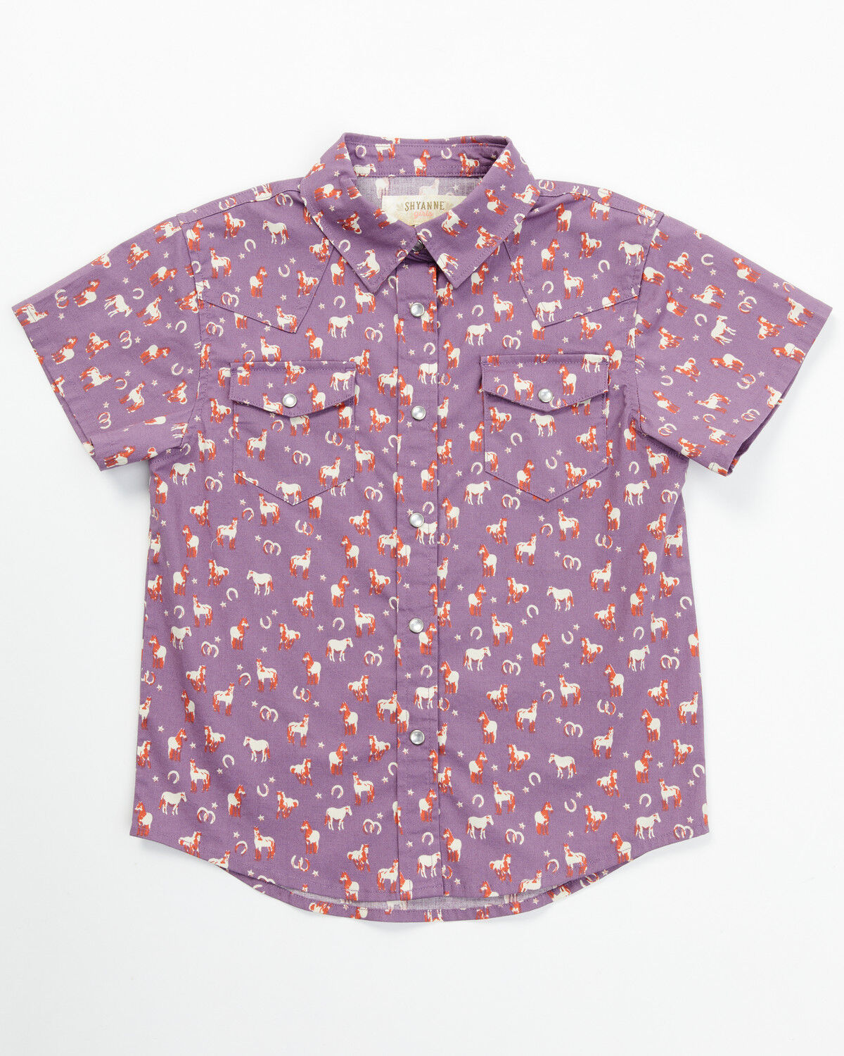 Image #1 - Shyanne Toddler Girls' Printed Short Sleeve Snap Western Stretch Shirt, Purple, hi-res