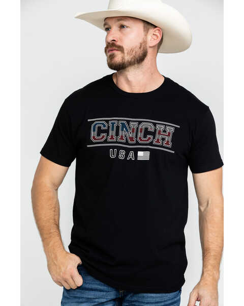 Image #1 - Cinch Men's Logo Flag Graphic T-Shirt , Black, hi-res