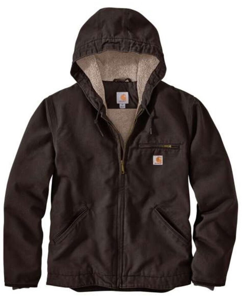 Carhartt Men's Washed Duck Sherpa Lined Hooded Work Jacket - Big & Tall , Dark Brown, hi-res