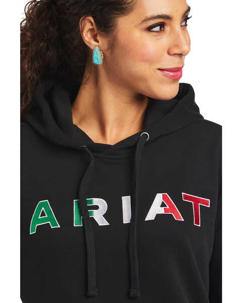 Ariat Women's Black R.E.A.L Mexico Embroidered Logo Pullover Hoodie - Plus, Black, hi-res