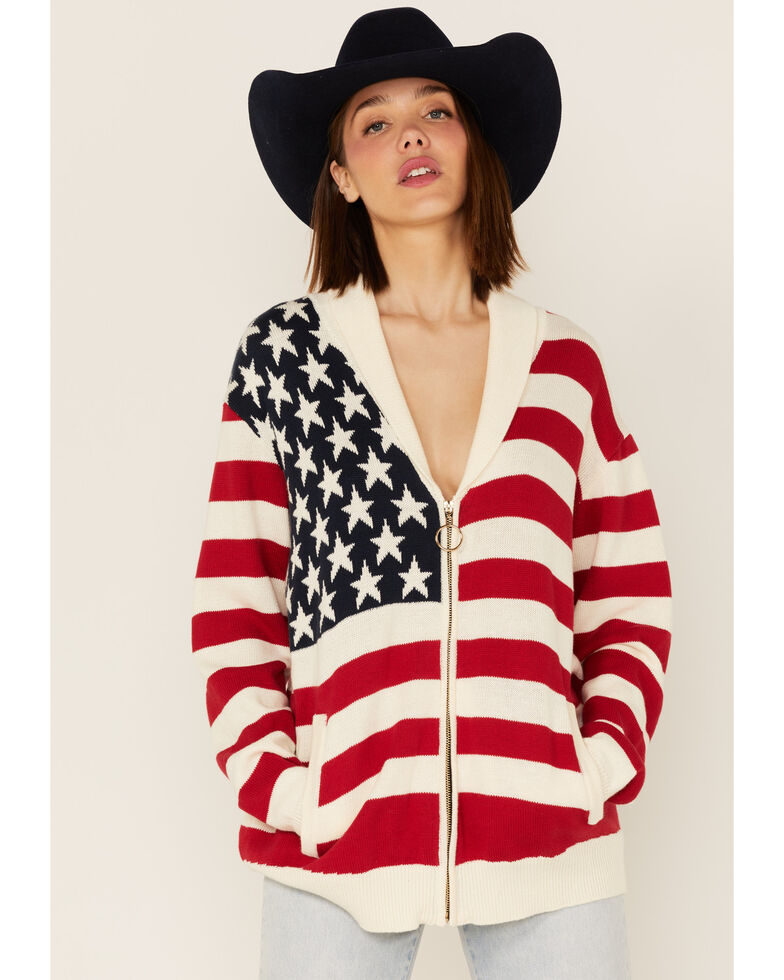 Show Me Your Mumu Women's American Flag Knit Cardigan Sweater, Multi, hi-res