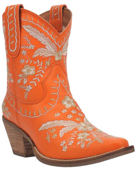 Dingo Women's Primrose Embroidered Floral Western Booties - Snip Toe, Orange, hi-res