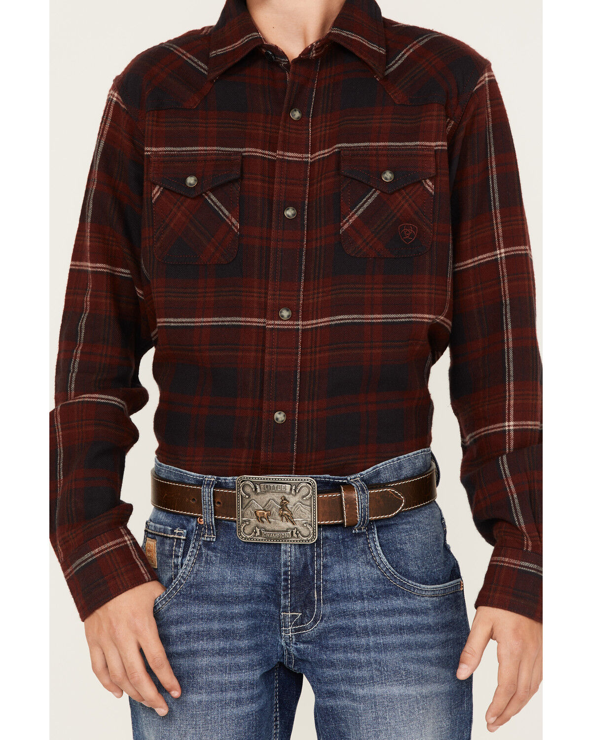 Image #3 - Ariat Boys' Retro Heather Plaid Print Long Sleeve Snap Shirt, Red, hi-res