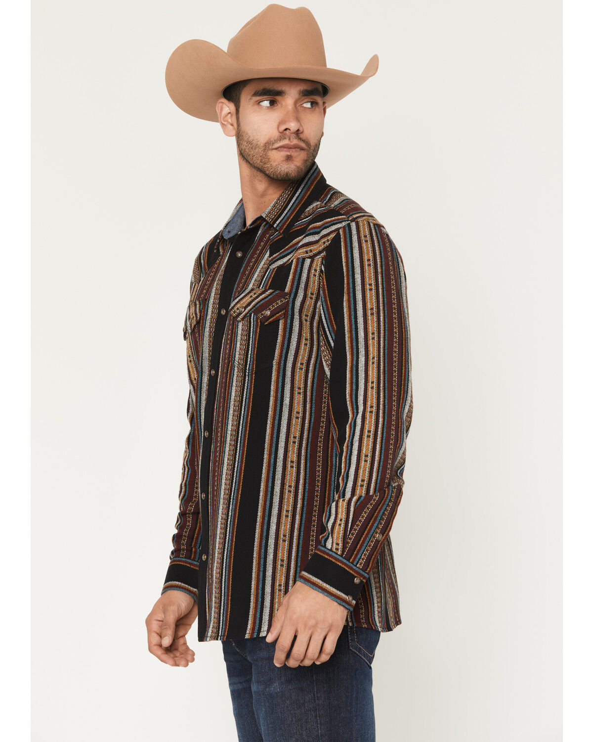 Image #2 - Moonshine Spirit Men's Reverend Striped Print Long Sleeve Snap Flannel Shirt, Multi, hi-res