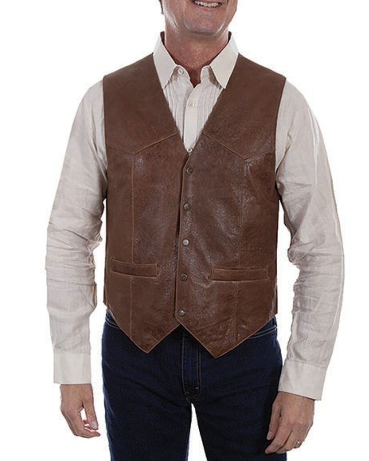 Image #1 - Scully Men's Leather Vest, Brown, hi-res