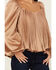 Image #3 - Flying Tomato Women's Pleated Long Sleeve Top , Bronze, hi-res