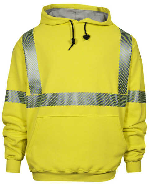 National Safety Apparel Men's 2X-3X FR Vizable Hi-Vis Waffle Weave Hooded Work Sweatshirt - Tall, Bright Yellow, hi-res