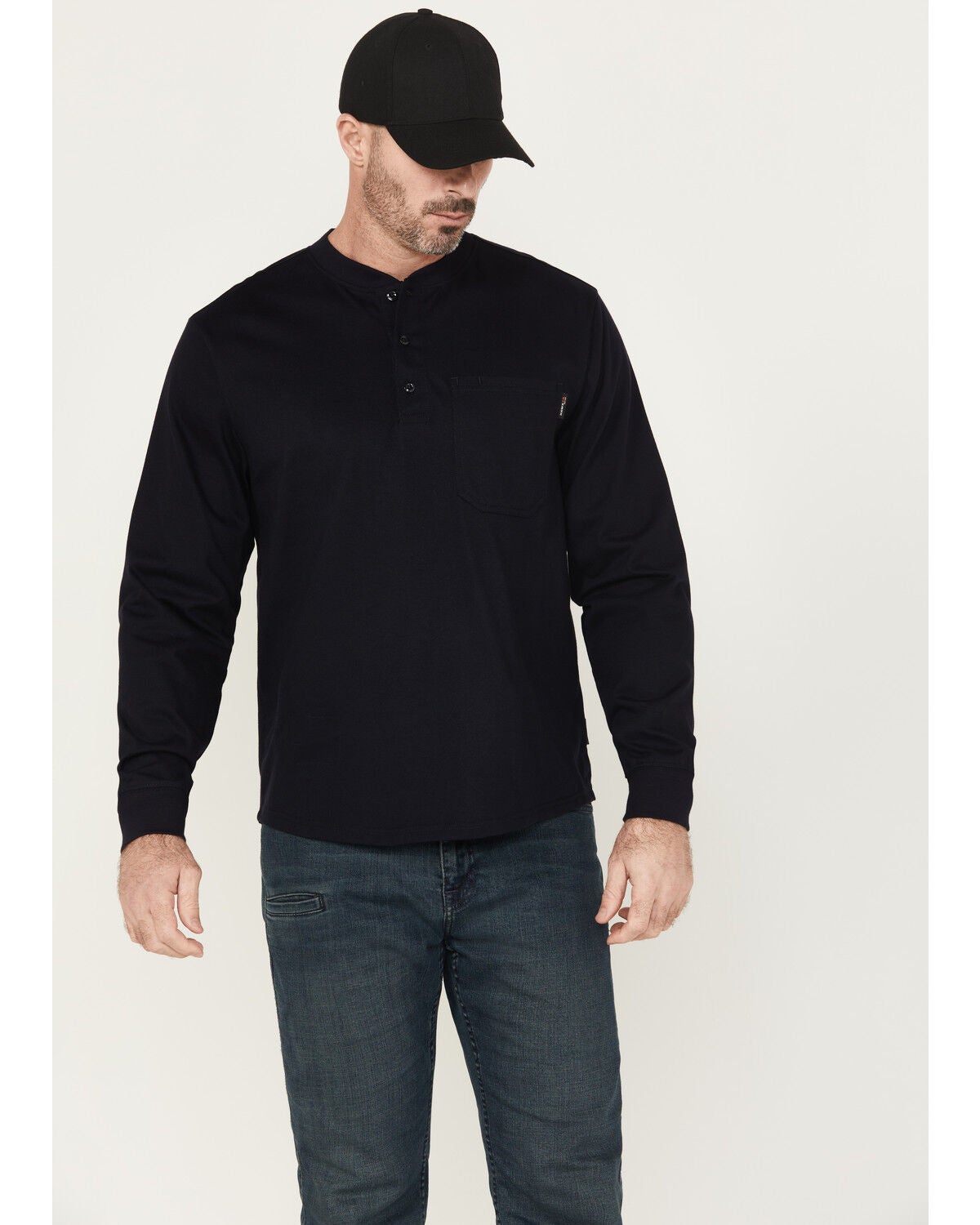 Hawx Men's FR Long Sleeve Pocket Henley - Big & Tall, Navy, hi-res