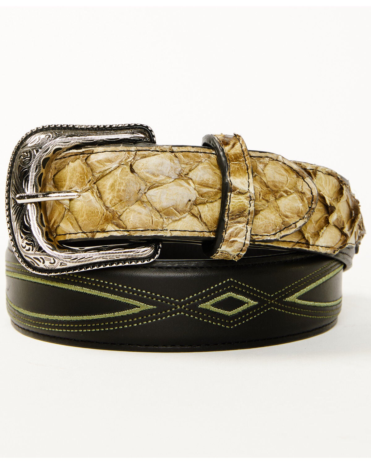 Cody James Men's Exotic Pirarucu Billet Belt, Green, hi-res