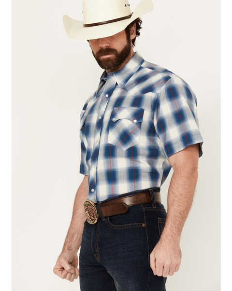 Image #2 - Roper Men's West Made Plaid Print Short Sleeve Snap Western Shirt , Blue, hi-res