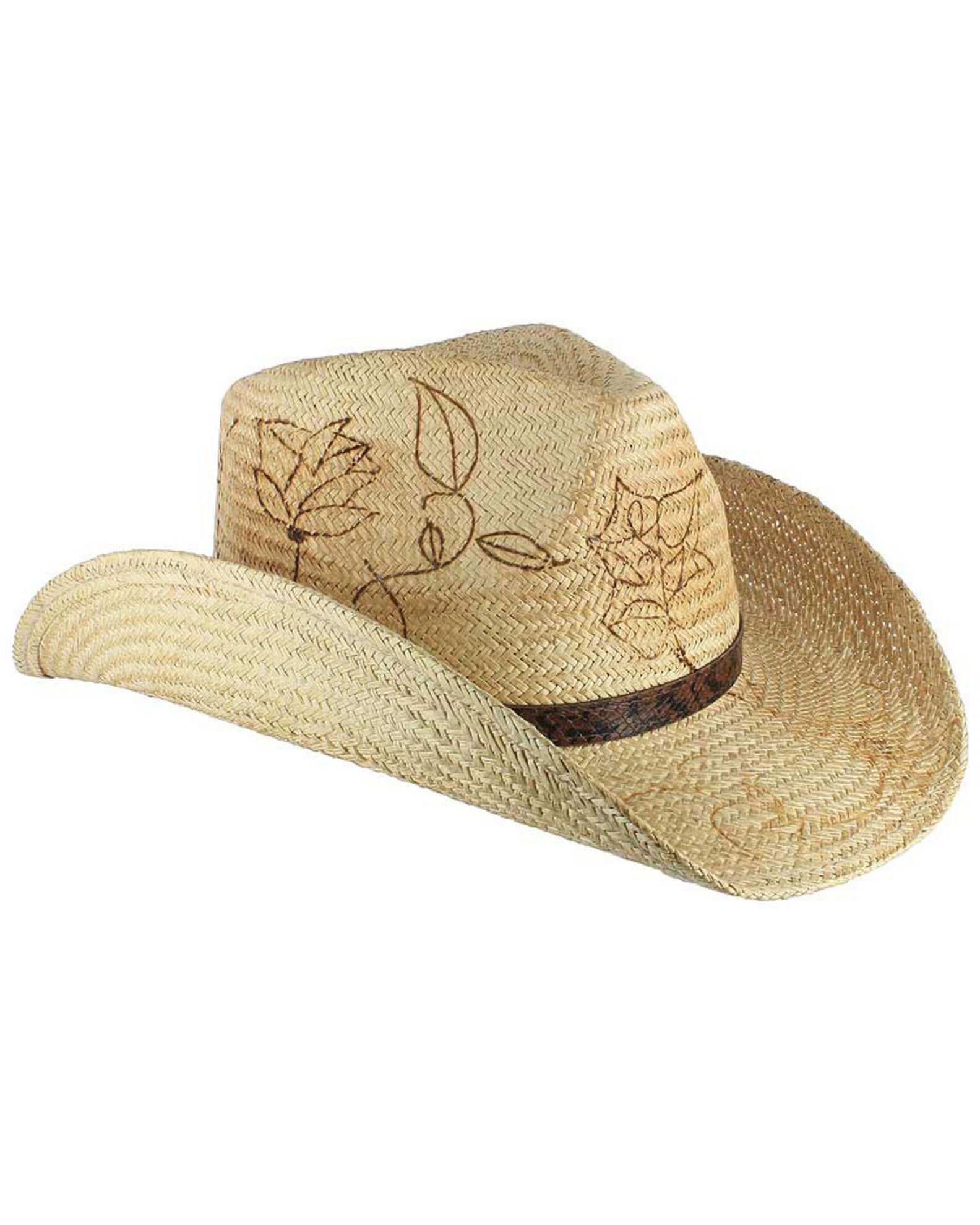 Image #1 - Shyanne Women's Floral Branded Straw Cowboy Hat, Tan, hi-res