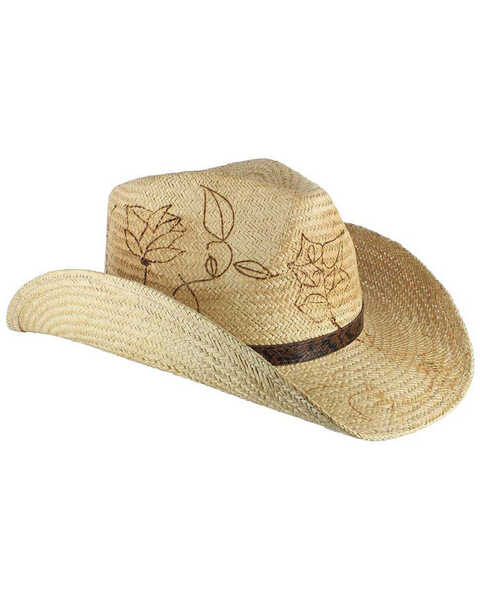 Shyanne Women's Floral Branded Straw Hat, Tan, hi-res
