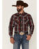 Image #1 - Cowboy Hardware Men's Multi Plaid Print Long Sleeve Snap Western Shirt, Red, hi-res