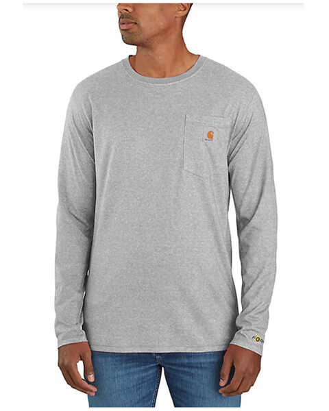 Image #1 - Carhartt Men's Force Relaxed Fit Midweight Long Sleeve Logo Pocket Work T-Shirt - Tall, Grey, hi-res