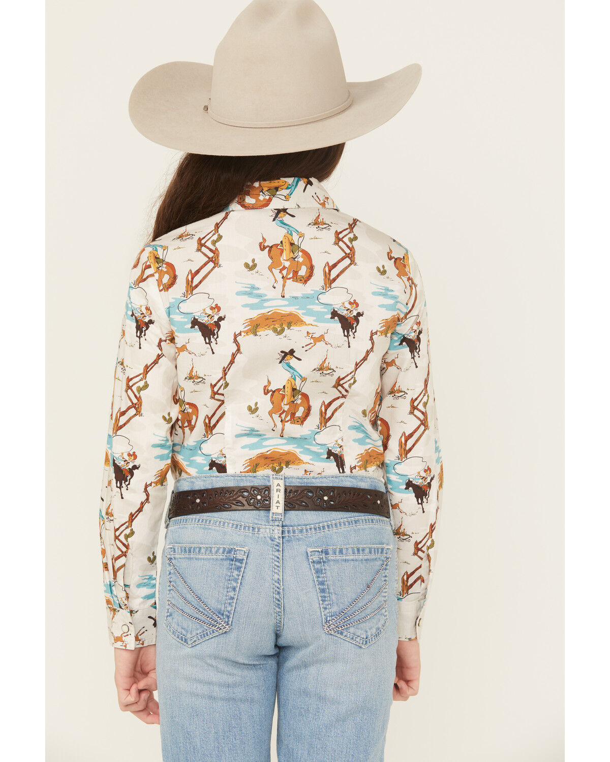 Image #4 - Cruel Girl Girls' Cowgirl Printed Long Sleeve Snap Western Shirt, Cream, hi-res